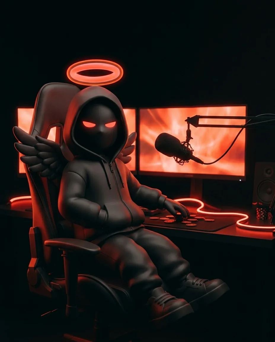 Angels Agency mascot seated at a streaming desk